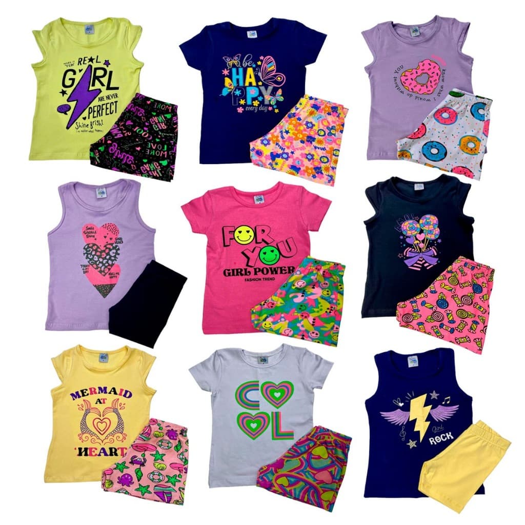 kit 10 peças de roupas menina são 5 conjuntos feminino infantil verão camisas tamanho 1