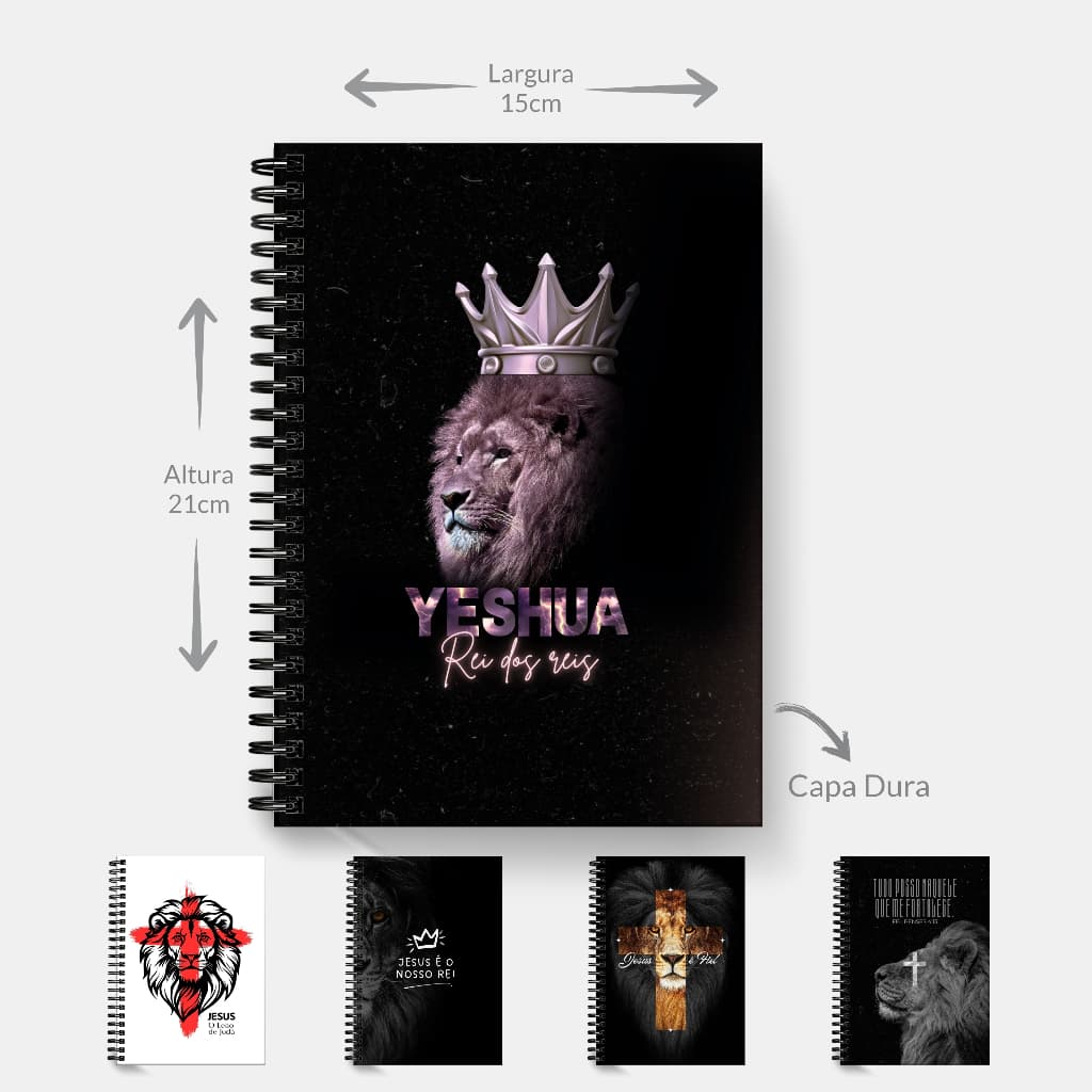 Caderno de Anotações Cristão Leão Tamanho A5 15x21cm capa dura Agenda Diária Wire-o Anel Metálico