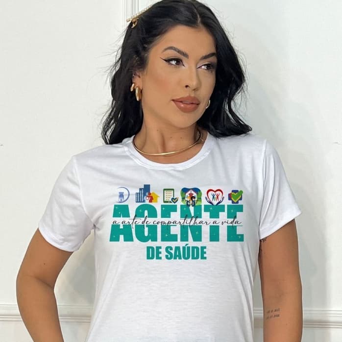 Tshirt Baby Look Feminina Agente de Saúde Profissional Estampada Blusa Polielastano Leve Conforto