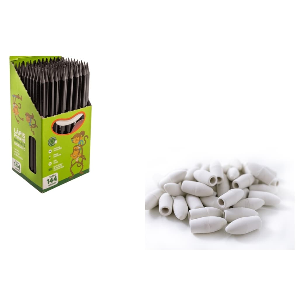 Kit Lápis de Escrever + Borracha Ponteira Materia Escolar