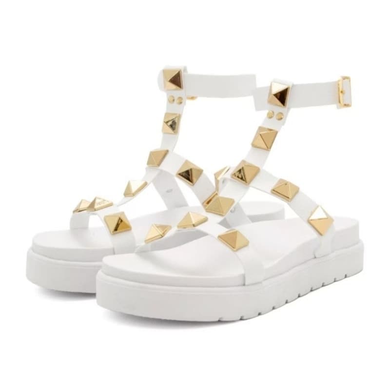 Sandalia Papete Ls Plataforma Feminina Birken Com Spikes Dourados.