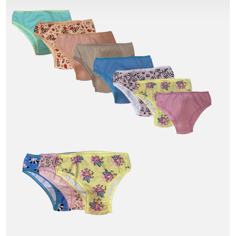 Calcinha Infantil Menina - Kit 10 pçs - 3 a 12 anos - Algodão com Forro - Lindas Estampas