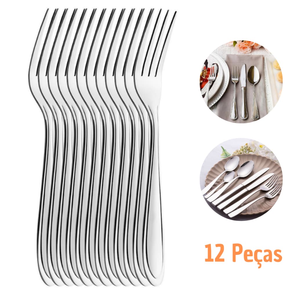Jogo Talheres 12 Peças Garfo Aço Inox de Mesa Buffet Restaurante