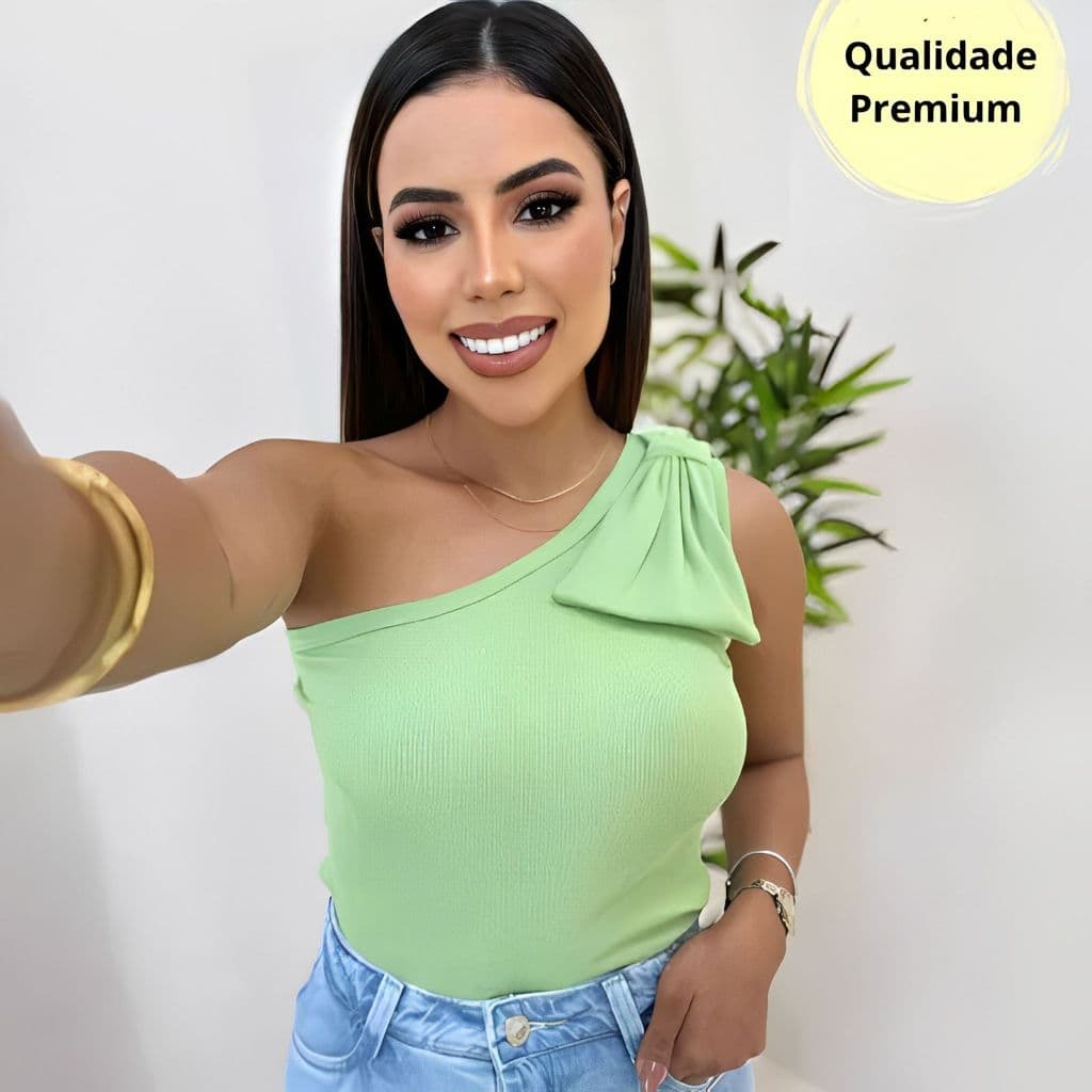 Blusa Feminina Nula Manga Com Laço Candy Collor Primavera Verão Canelada Ribana Mula Manca Tendência