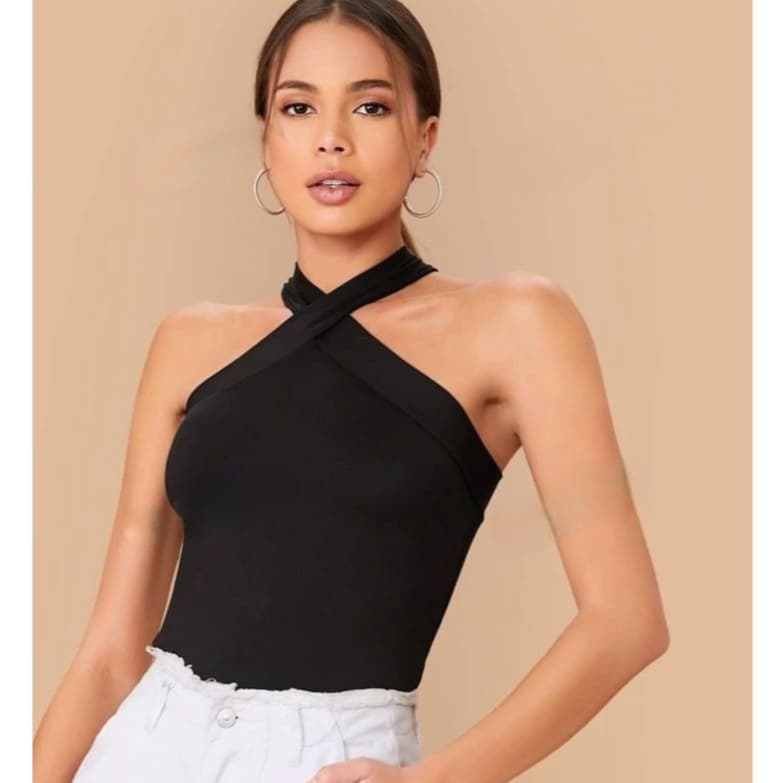 Blusa Feminina Elegante Alça Larga Cruzada Suplex Premium Regata Verão