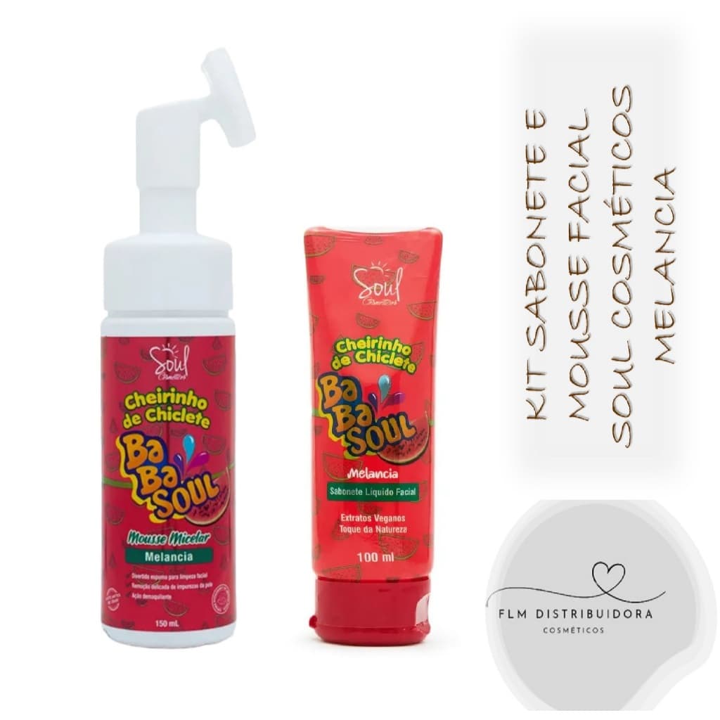 Kit Facial linha Soul Cosméticos Melancia Sabonete 100ml + Mousse Micelar Facial 150ml