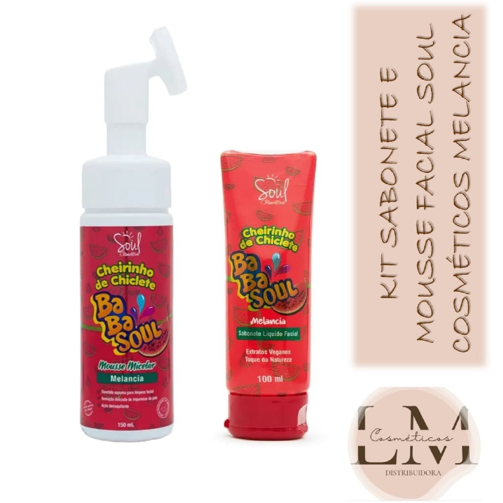 Kit Facial linha Soul Cosméticos Melancia Sabonete 100ml + Mousse Micelar Facial 150ml