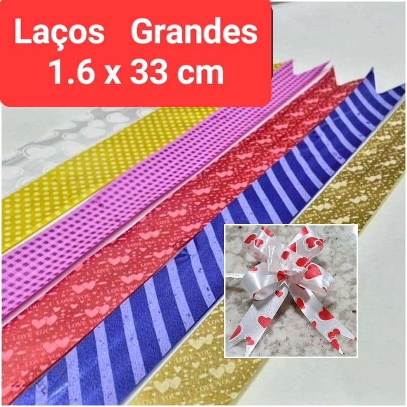 100 ou 50 Laços Magico Fácil 1.6x33 cm Lacinho Pronto Fitilho LISOS ou ESTAMPADOS Desenho