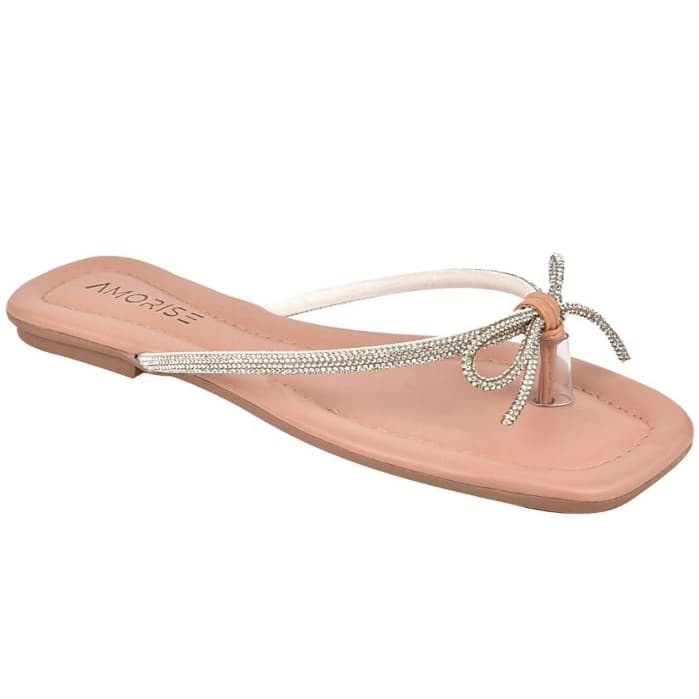 Sandália Feminina Flat Laço Brilho Verão Chinelo Tendência Moda Verão Confortavel Antiderrapante