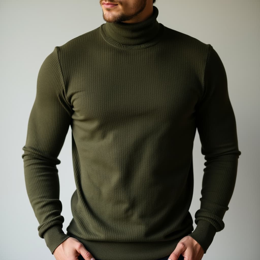 Blusa Cacharrel Camiseta Manga Longa Masculina Canelada Gola Alta Malha Premium