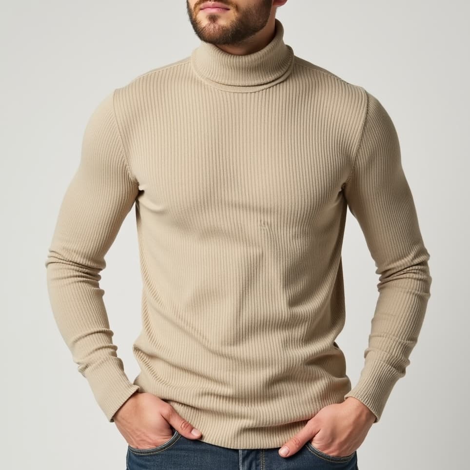 Blusa cacharréu Masculina Canelada Gola Alta malha canelada