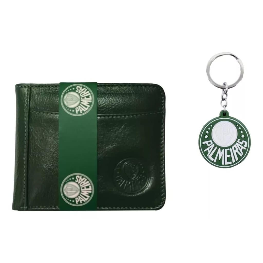 Mini Carteira Couro Legítimo Original + Chaveiro Palmeiras