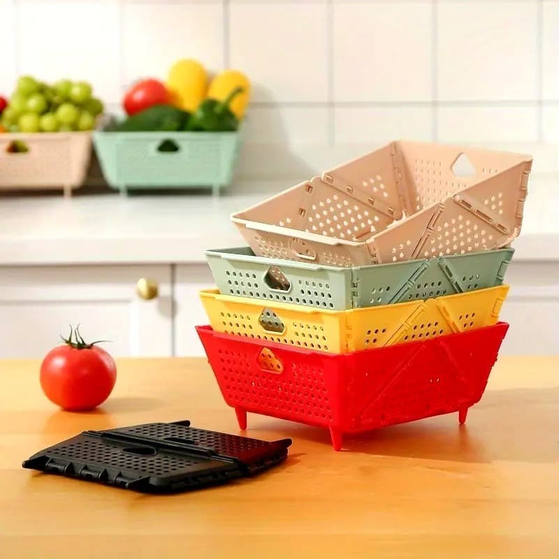 Cesto Empilhável para Frutas 3 Peças Plástico Dobrável Cozinha