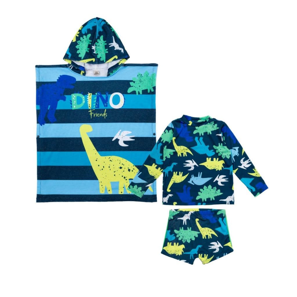 Kit 3 Peças Sunga Blusa Proteção UV E Toalha Poncho Algodão Praia Menino
