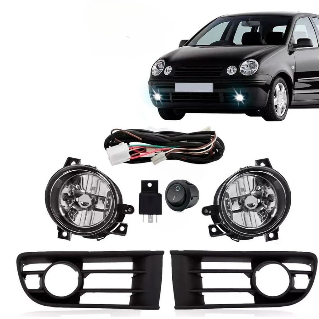 Kit Farol de Milha Polo 2003 a 2006 com Moldura + Botão