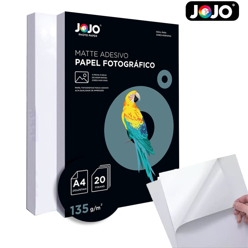 20 Folhas MATTE ADESIVO 135g A4 Papel Fotográfico Fosco Resistente a Água JOJO BRASIL