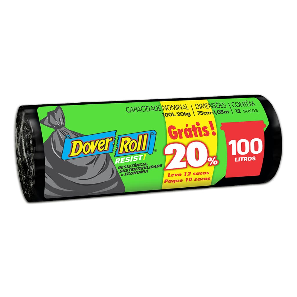 Saco Para Lixo Resist! Preto 100L 10un + 20% - Dover Roll
