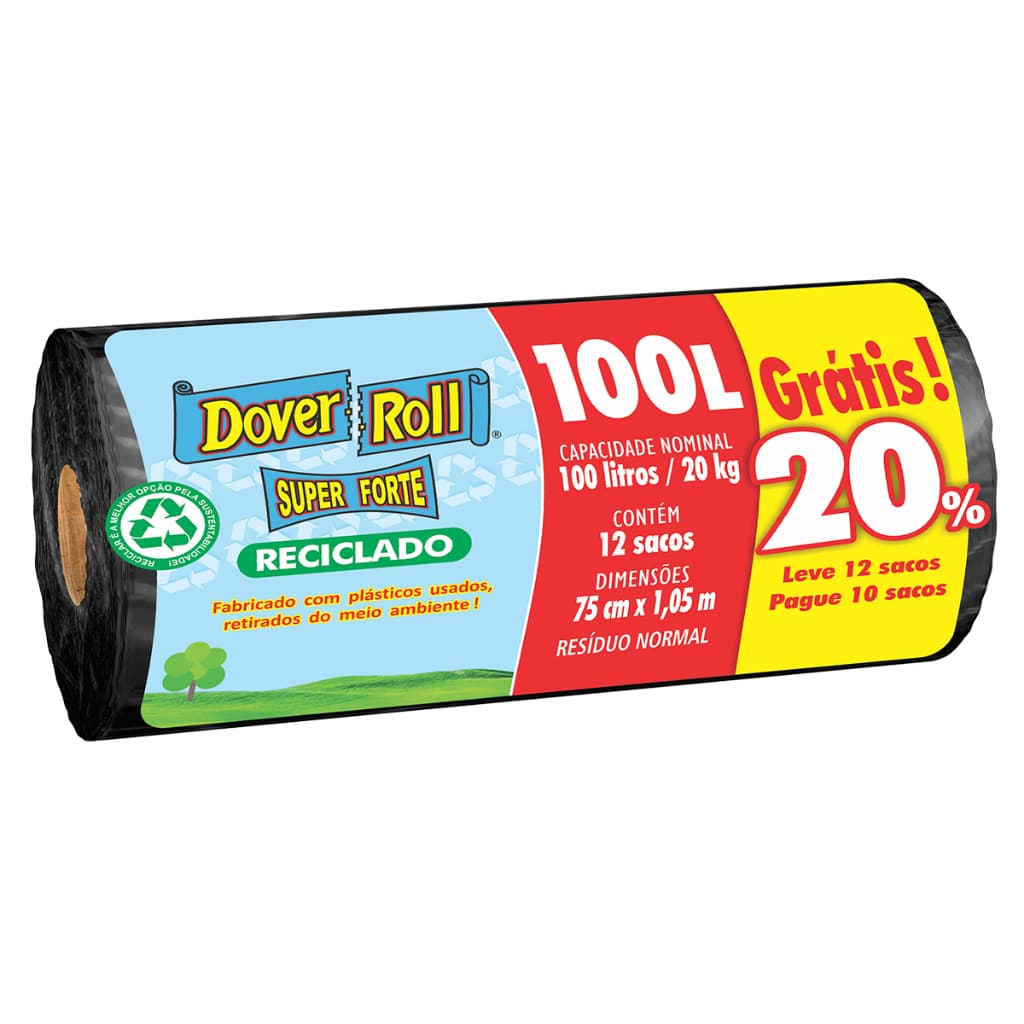 Saco Para Lixo Super Forte Reciclado 100L 10un + 20% - Dover Roll