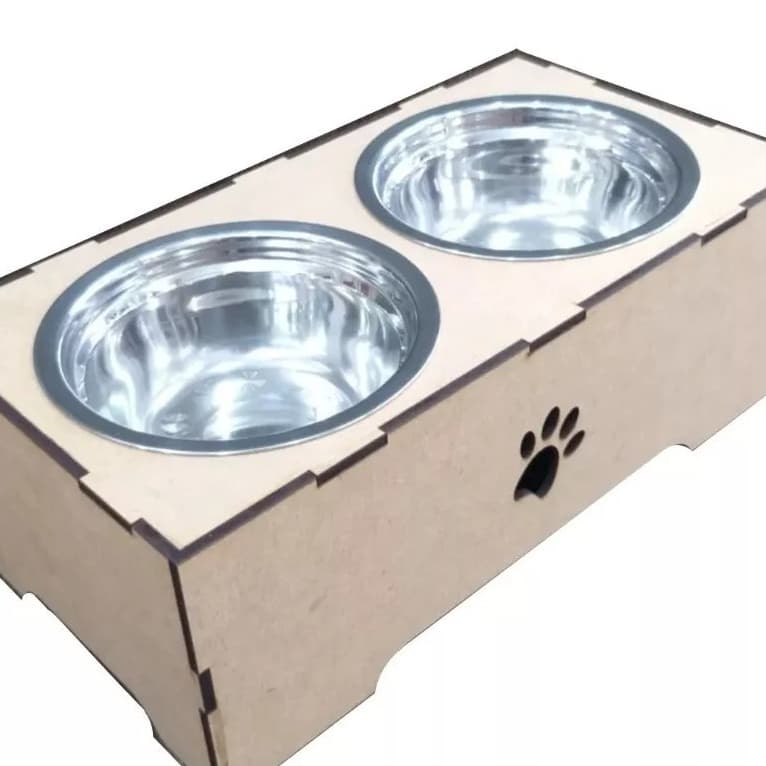 Comedouro em mdf cru com potinhos comedouro duplo comedouro pet comedouro para cachorro comedouro para gato tigela para pet suporte para refeições
