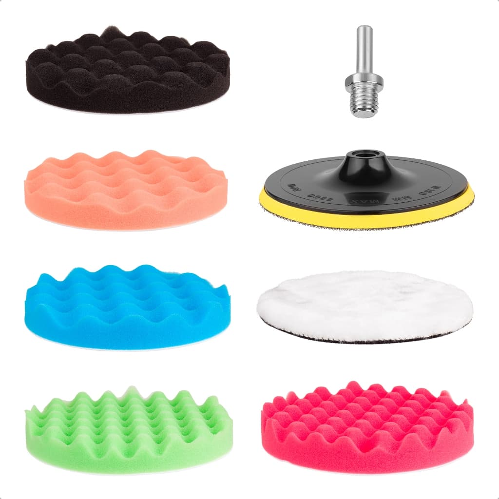 Kit de Boinas Esponjas Profissional 7pçs JEX para Polimento Automotivo com Furadeira ou Politriz