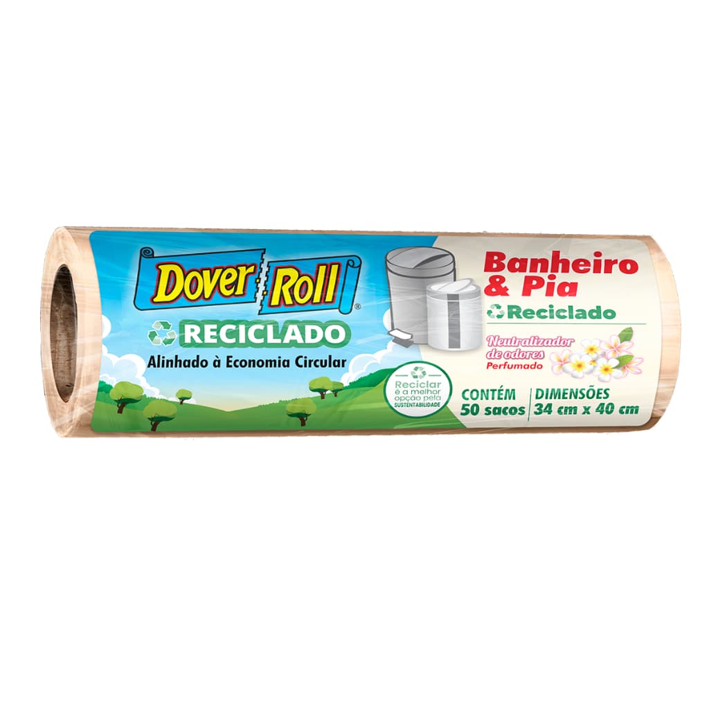 Saco Para Lixo Banheiro e Pia Odor Defense Reciclado 34x40cm 50un - Dover Roll
