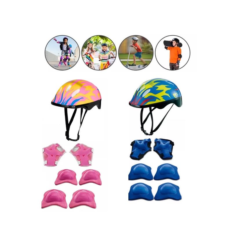 Kit de Proteção Capacete joelheira e munhequeira infantil Segurança Esporte skate bicicleta