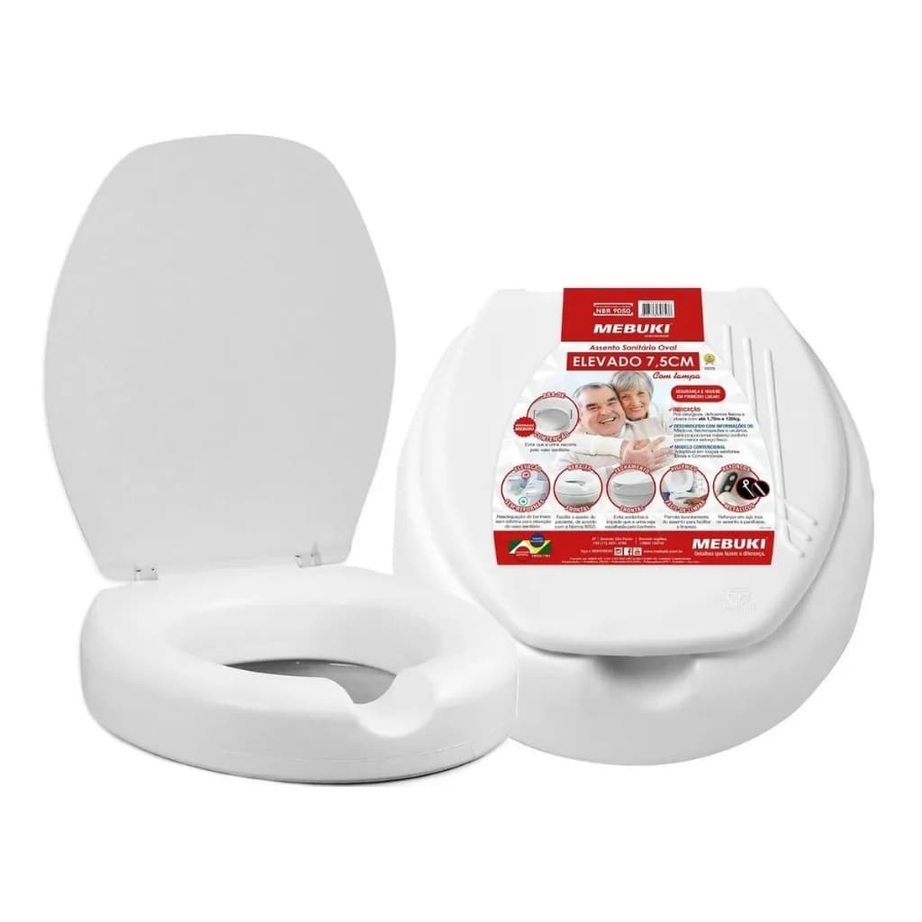 Assento De Vaso Sanitário Elevado 7,5cm Para Pcd Pne Branco