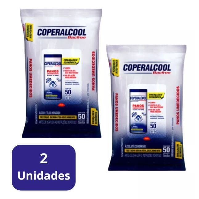 Pano Umedecido Coperalcool Com 2 Pacotes 50 Lenços Cada