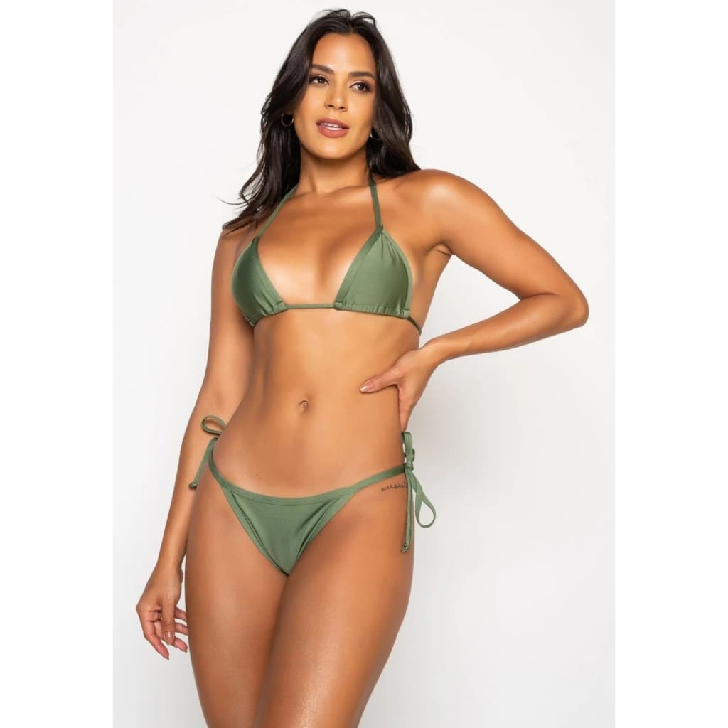 Conjunto Biquíni Brasil Fita Marquinha Copa do Mundo Cortininha Verde e Amarelo Fio Dental 155