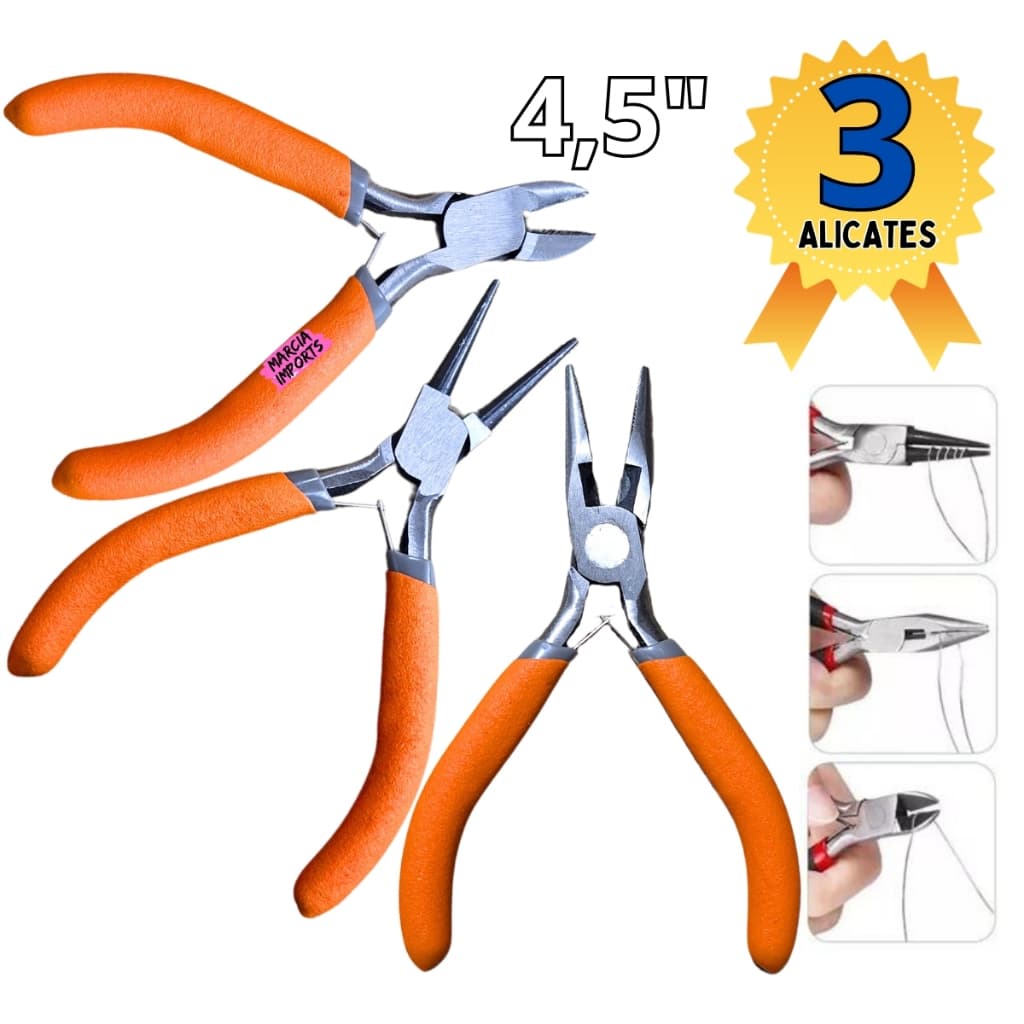 Conjunto 3pçs Alicate 4,5" Alta Qualidade P Artesanato Bijuteria Multiuso Alicate de Corte Diagonal Bico e Meia Cana