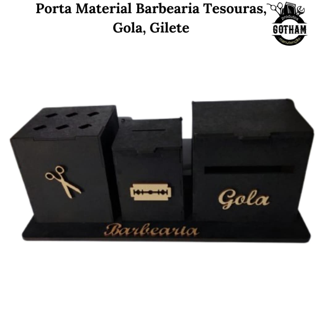 Kit Completo Porta Material Barbearia Tesouras, Gola, Gilete