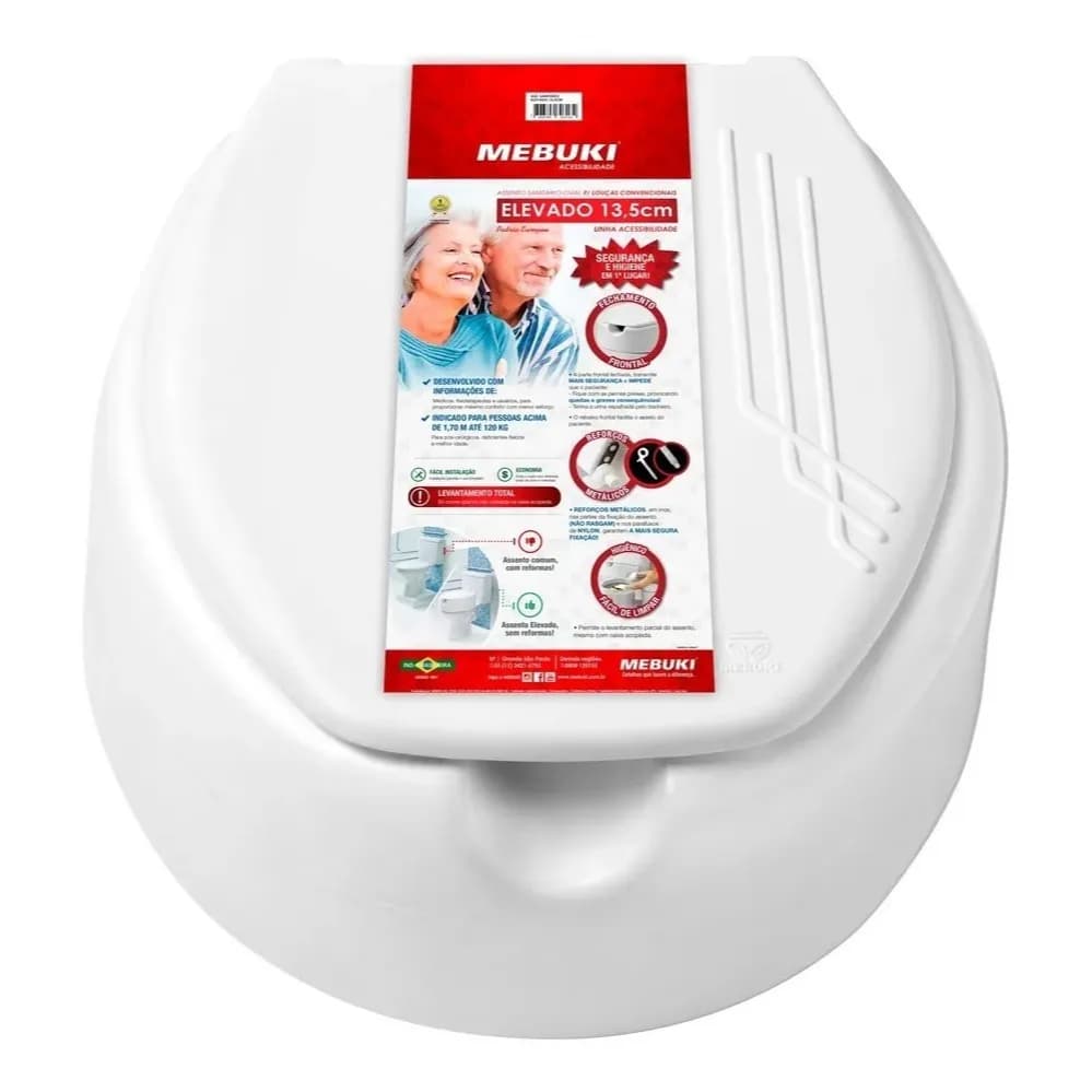 Assento De Vaso Sanitário Elevado 13,5cm Para Pcd Pne Branco