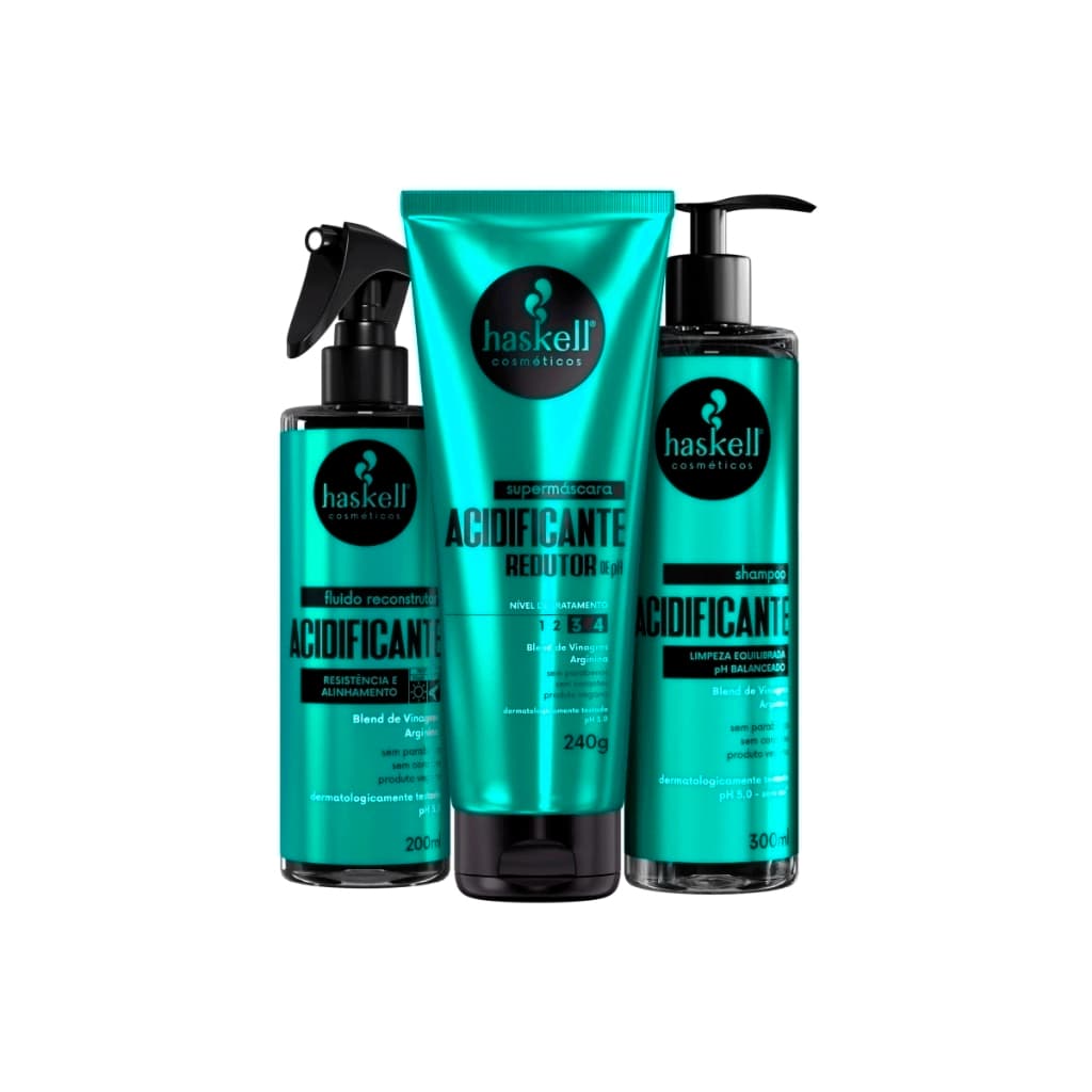 Kit Acidificante Haskell Completo Original - Supermáscara / Shampoo / Fluído Recostrutor