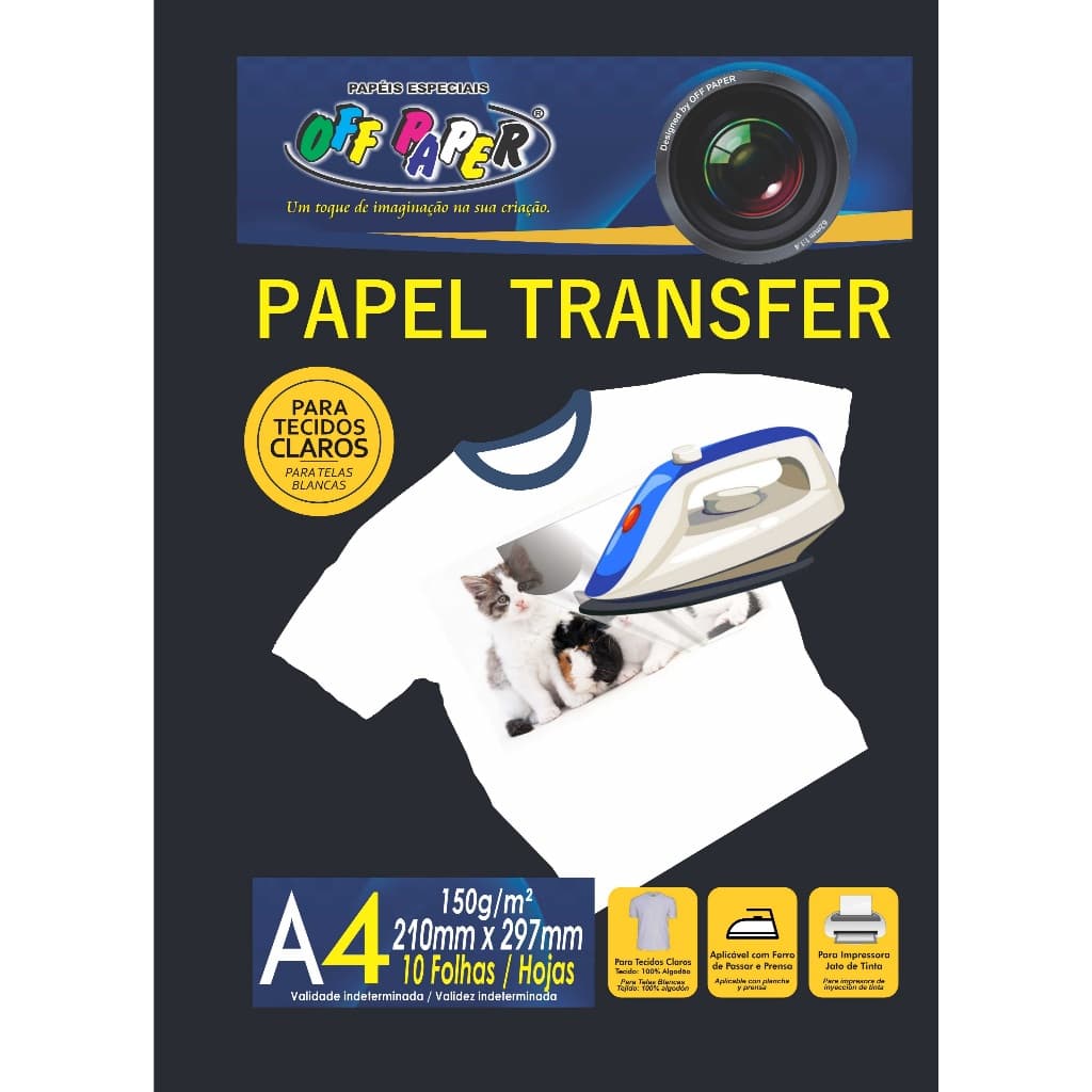 Papel Transfer Para Tecido Claro 150g A4 Pacote 10 Folhas - OFFPAPER