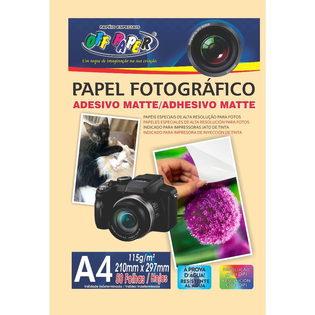 Papel Fotográfico A4 Matte Adesivo 115g e 130g com 50 folhas - OFFPAPER