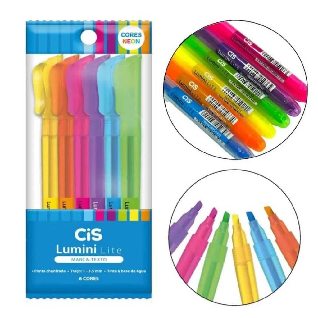 CANETA MARCA TEXTO CIS LUMINI LITE 6 CORES NEON