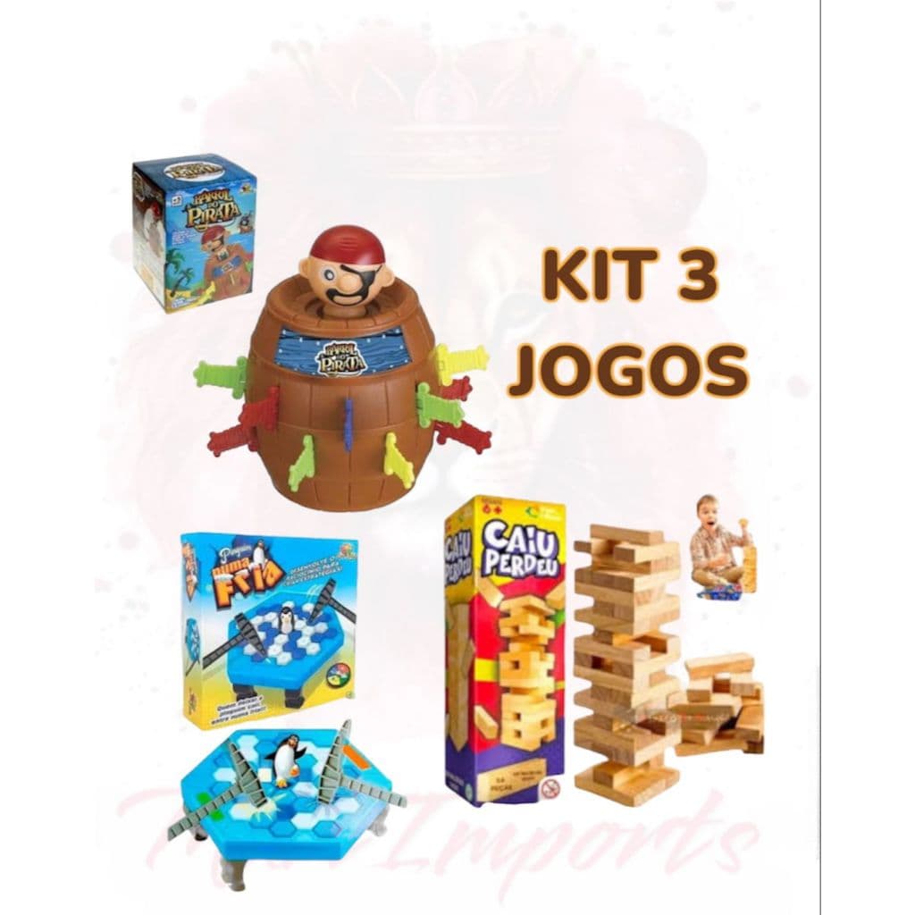 Kit  3 Jogos Caiu Perdeu Pula Barril e Quebra Gelo Divertido Menino e Menina