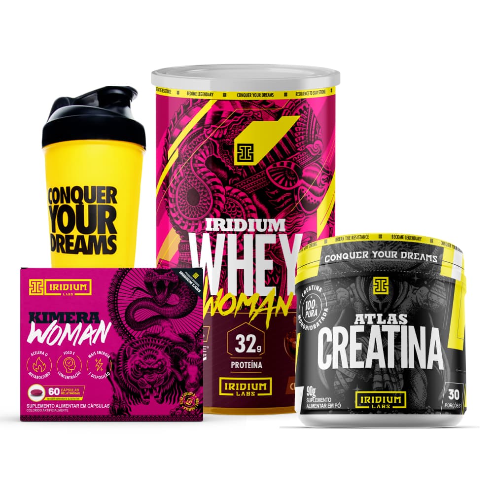 Whey Protein Woman 450g + Creatina 90g + Kimera Woman + Coqueteleira - Iridium Labs