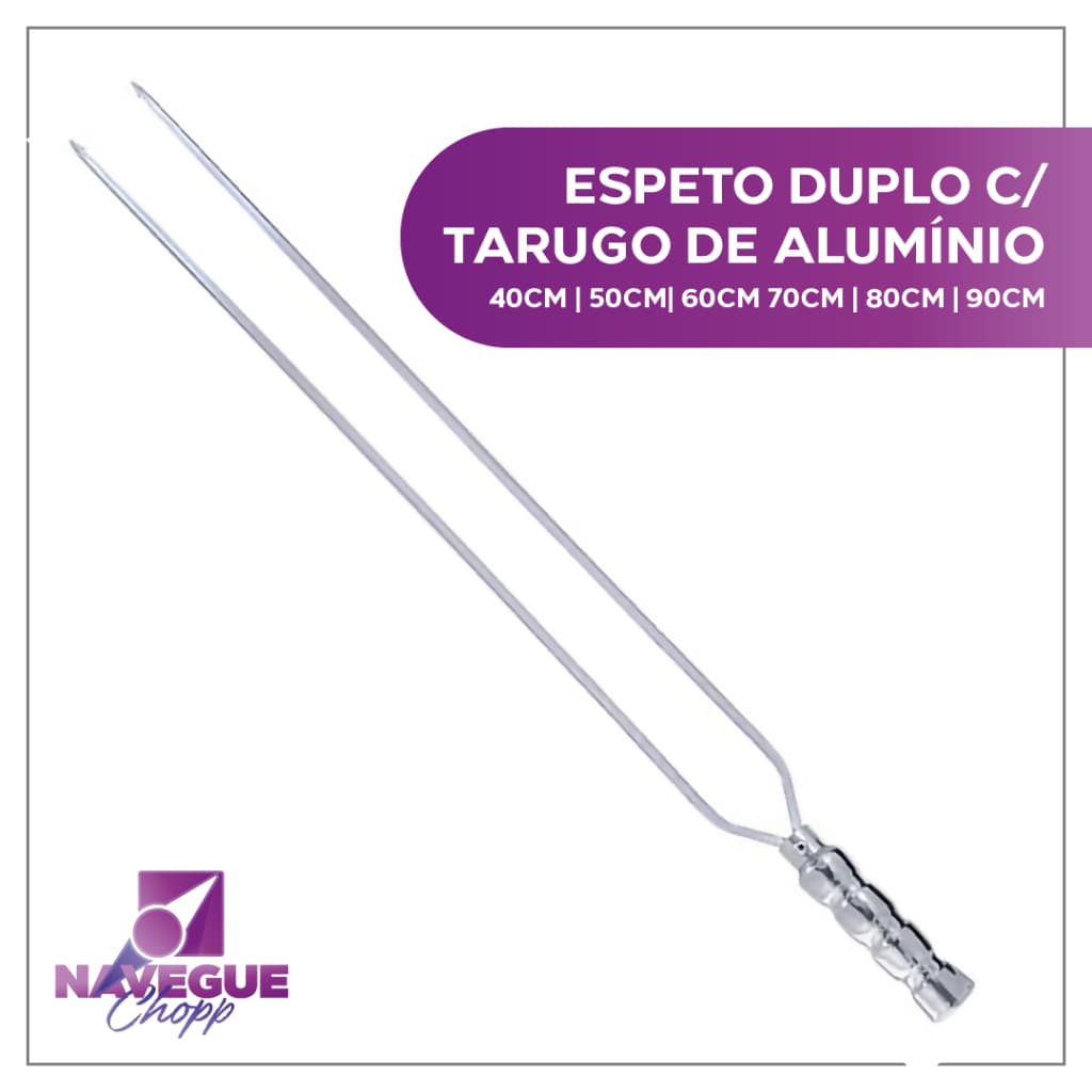 Espeto de Churrasco Duplo Alta Qualidade com Tarugo de Alumínio - Uso Profissional