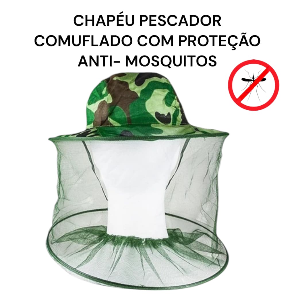 Chapéu Para Pescaria Camuflado Proteção Anti-Insetos Anti-Mosquitos
