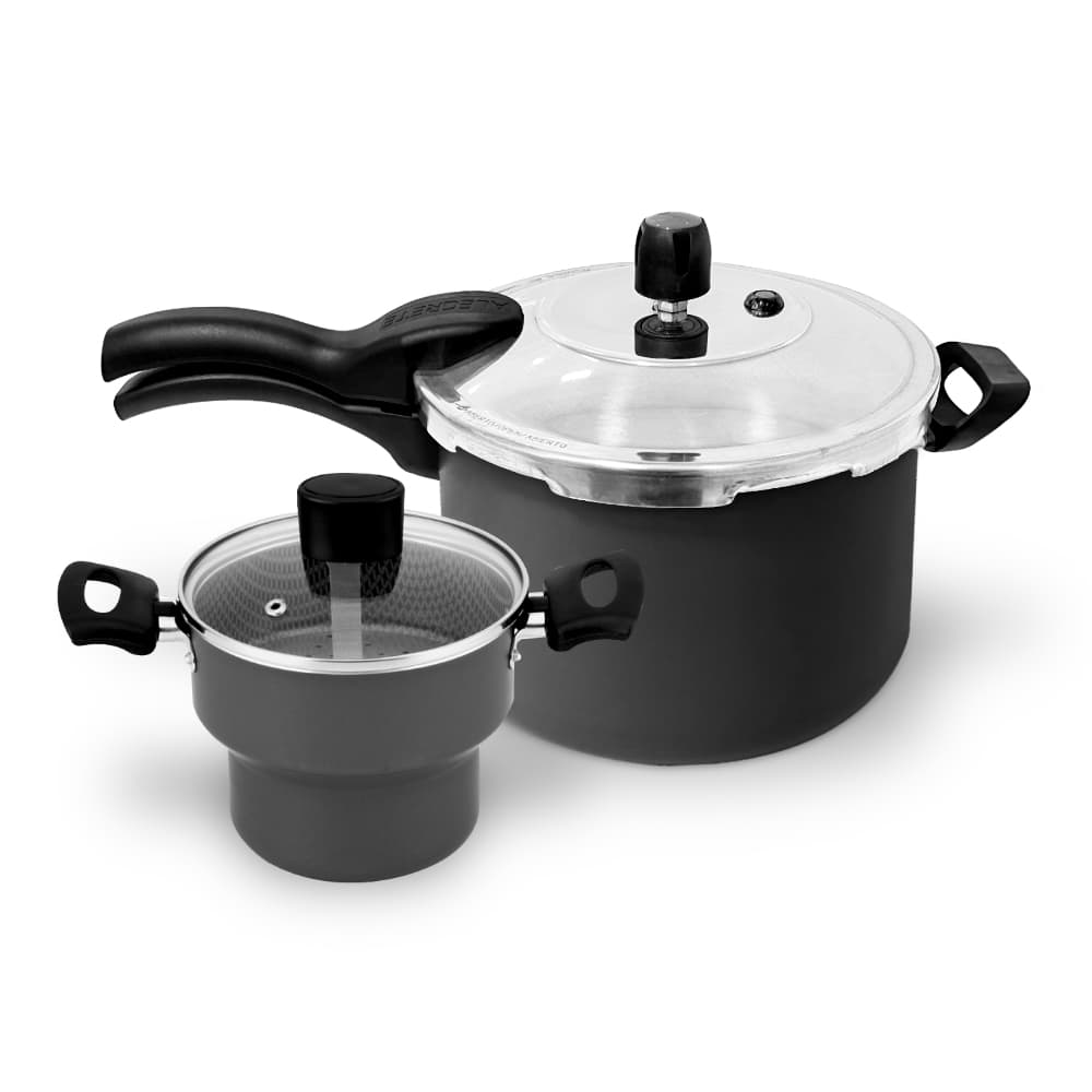 Kit Panela de Pressão 4,5L + Cuscuzeira Tampa de Vidro