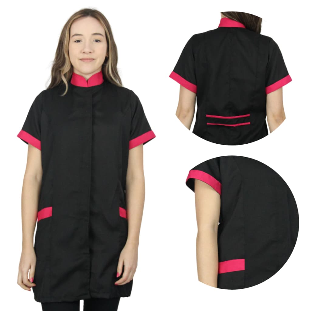 Jaleco Manga Curta Feminino Acinturado Gola Padre Preto Azul Cinza Branco