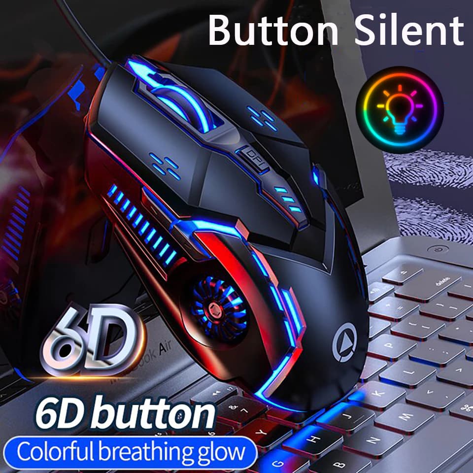 Mouse Gamer Ergonômico Silencioso com 7 Cores LED RGB e DPI Ajustável – USB para PC ou notebook