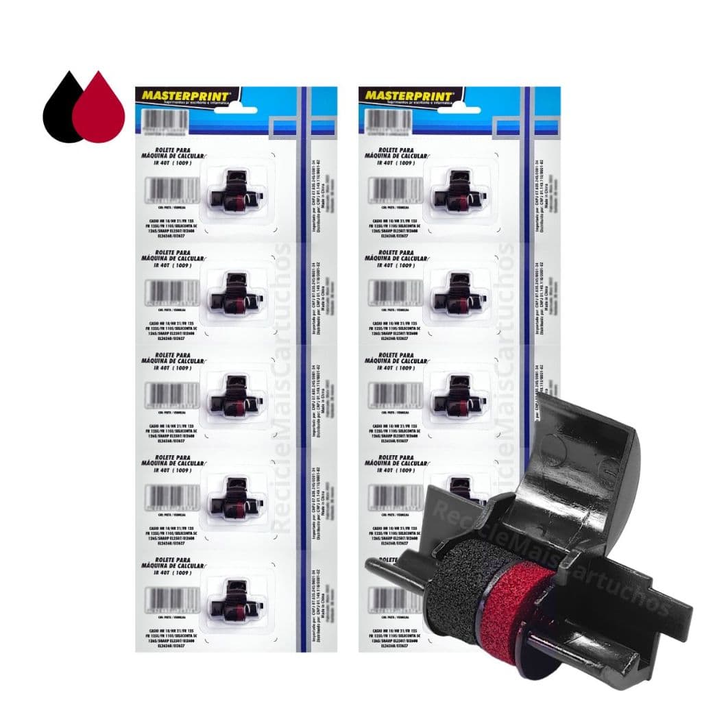 10 Rolete (2 cartelas) Para Maquina De Calcular Ir 40t Ir40t 1009 Bicolor Sharp 1248 EL2507 2626