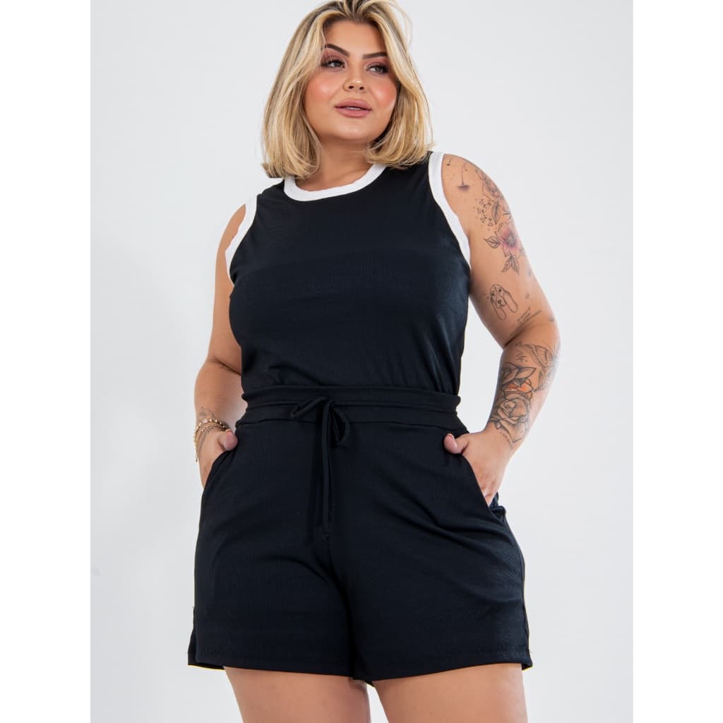 Conjunto Feminino Plus Size Regata Blusa Bicolor Short Regulável Com Bolso Conjuntinho Curve até G4