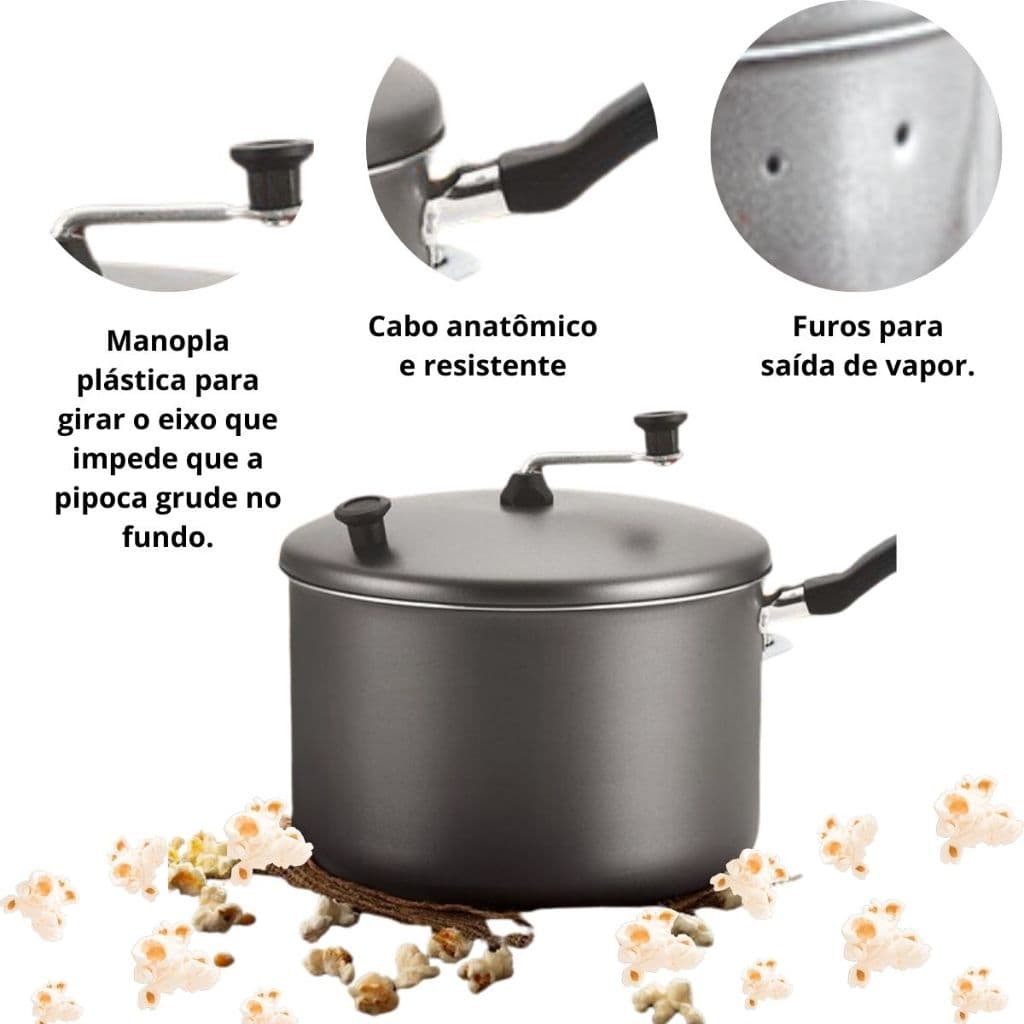 Panela Pipoqueira Enjoy Antiaderente N22 Cor Cinza 3,5L Sal