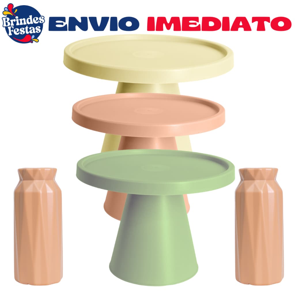 Kit Festa - 3 Boleira Cone 28cm + 2 Vaso Glam - Decoração - Festa - Lançamento Novo