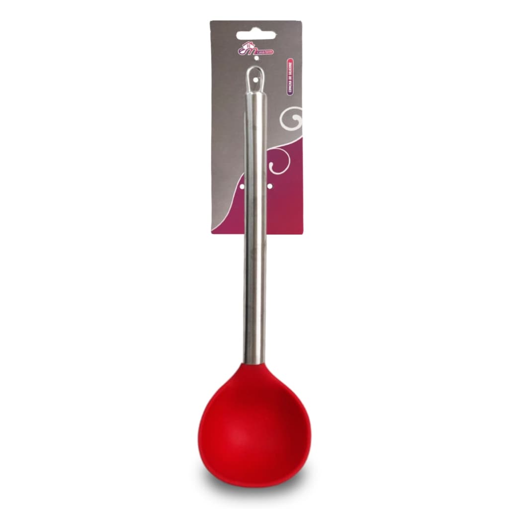 Concha De Silicone Cabo Aço Inox Utensilio Antiaderente Vermelho
