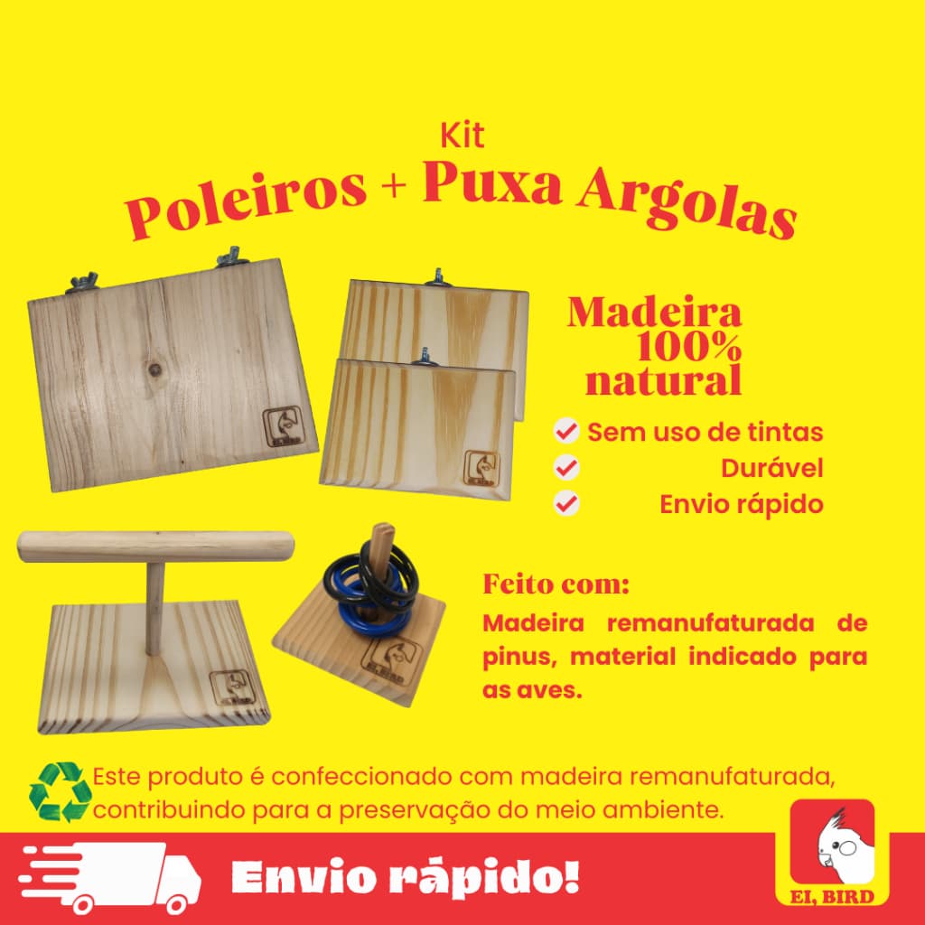 Kit Poleiros Plataforma de Descanso + Puxa Argolas + Poleiro de Balança