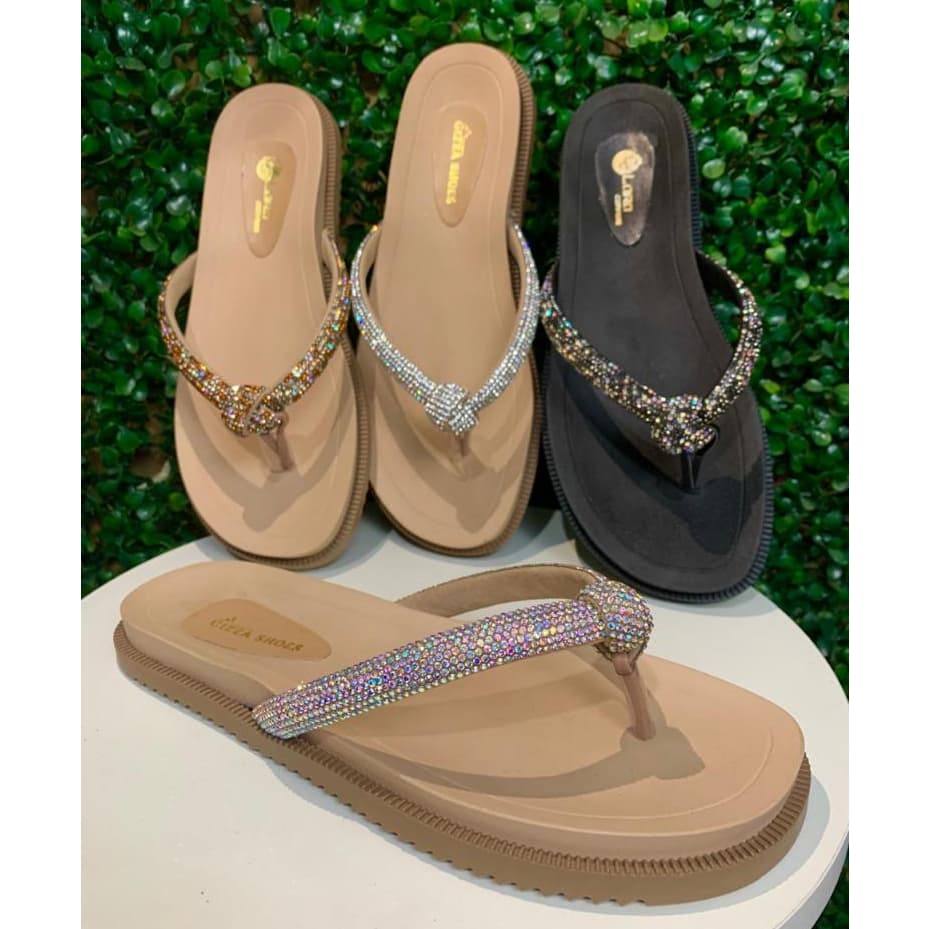 Rasteira Feminina strass Papete Rasteirinha Confortavel Chinelo de dedo com Nó